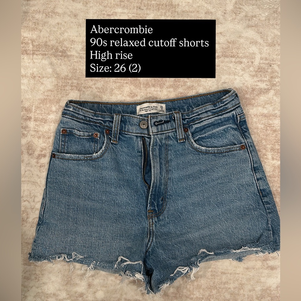 Abercrombie 90s High-Rise Relaxed Cutoff Denim Shorts - Blue